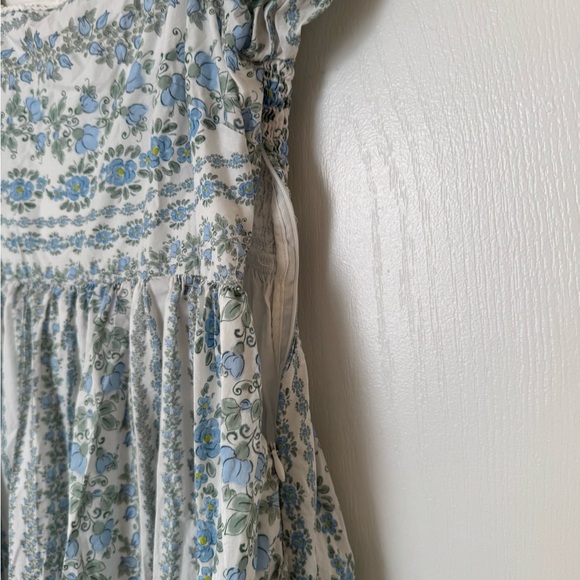 Light Blue Floral Puff Sleeve Lace Trim Maternity Maxi Dress - Picture 3 of 4